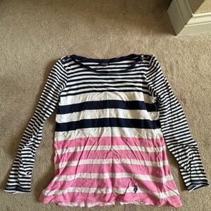 Polo ( M) Striped Long Sleeve Shirt in Navy, White, and Pink